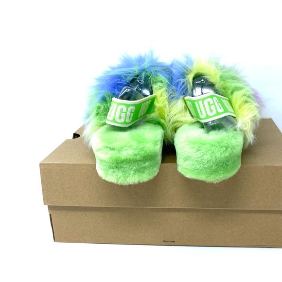 UGG FLUFF YEAH Women's Size 1117326 APL Fur Apple Green Slides Slippers Sandals - Picture 6 of 9
